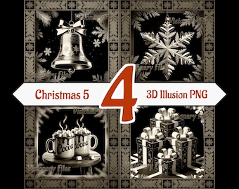 Christmas 3D Illusion PNG Laser Files, Winter 3D PNG Bundle, Festive 3D Illusion engraving, Slate Coaster Engraved, Laser Ready 3d Engraving
