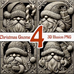 Christmas Gnome 3D Illusion PNG Laser File, Christmas 3D PNG Bundle, Gnomes 3D Illusion engraving, Gnome 3D Illusion, Laser Ready 3d
