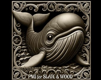 Whale 3D Illusion PNG Laser File: Slate Coaster Engraving (Digital Download