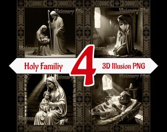 Holy Family 3D Illusion PNG Laser File: Christian Engraving Bundle (Digital Download