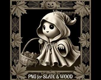ゴースト 3D イリュージョン ファイル、ゴースト 3D PNG レーザー ファイル、ハロウィーン 3D イリュージョン彫刻、不気味なスレート コースター彫刻、トリック オア トリート 3D イリュージョン