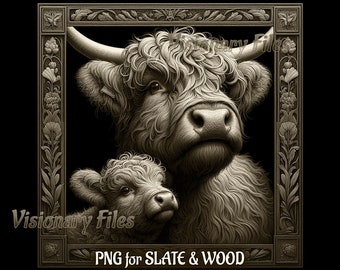 Highland Cow 3D Illusion PNG Laser File, Highland Cows PNG, Highland Cow Slate Coaster Engraved, Cow PNG, Scottish Highland Cattle File