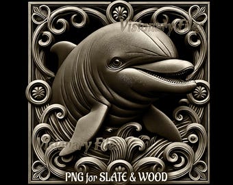Dolphin 3D Illusion PNG Laser File: Slate & Wood Engraving (Digital Download)