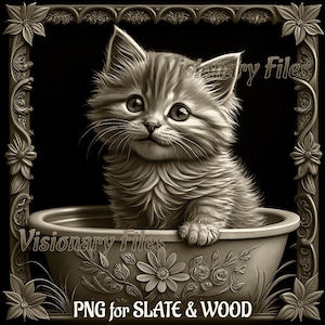 Kitten in Bathtube 3D Illusion PNG Laser File, Cat 3D Illusion Engraving, Kitten Laser Files, Cat 3D PNG, 3D Illusion