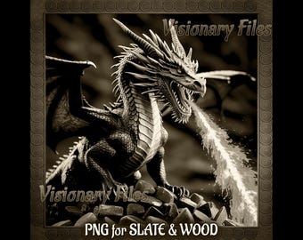 Dragon 3D Illusion PNG Laser File: Engraved Slate Coaster (Digital Download