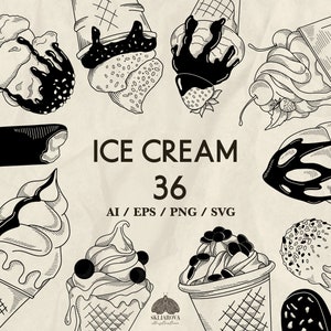 Eiscreme-Svg-Bundle, Lebensmittel-Svg, Eiscreme-Silhouette, Umriss, Eis am Stiel, Sommer-Svg, Dessert, Schokolade, Vektor-Eiscreme-Clipart, Eistüte-Svg