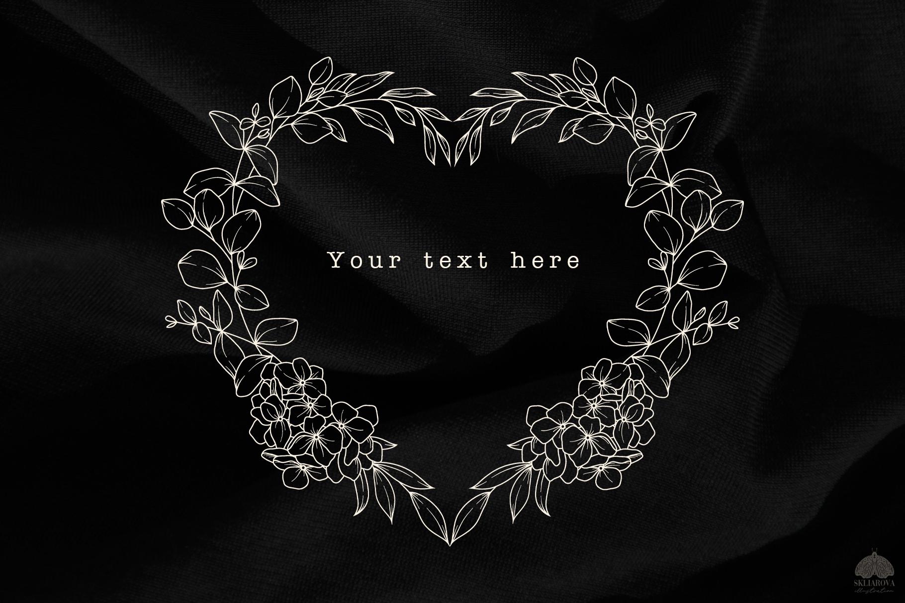 Hydrangea Heart Wreath Svg Png Line Drawing Hydrangea Flower Frame Love ...