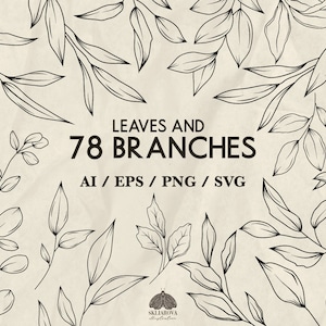 Zweige SVG Bundle Blätter Zweige Handgezeichneter Vektor Grün Botanische Clipart Baum Zweig Eukalyptus Line Art Illustration Floral Cricut PNG