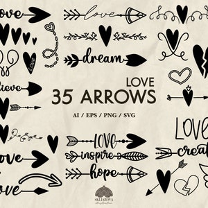 Liefde pijlen Svg bundel gebroken hart Handgetekende pijl schets clipart Doodle liefde eenvoudige pijl silhouet Valentine decoratieve elementen Svg