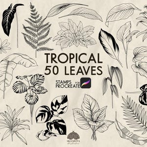 Tropische Blätter Procreate Briefmarken: 50 botanische Line Art Pinsel (nur Procreate iPad)