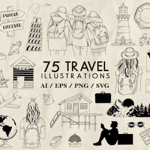 Reizen SVG bundel toerisme Svg avontuur Svg zomervakantie Svg reis-bestanden voor Cricut Camping silhouet reizen landschap strand Svg Clipart