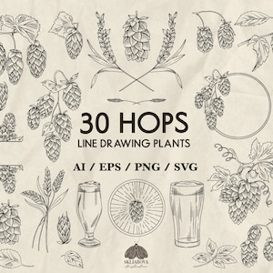 Paquete de Svg de lúpulo Svg de cerveza Svg de planta de lúpulo Svg de cervecería Svg de trigo Svg de logotipo de lúpulo Svg de contorno de lúpulo Archivo de corte SVG de lúpulo de cerveza Svg de lúpulo Png Clipart Vector