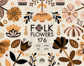 Conjunto SVG de flores populares: 176 ilustraciones botánicas escandinavas (+ PNG, EPS)
