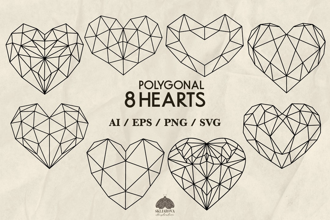 Hearts SVG: Polygonal Geometric Outline Vector Illustrations (+ Png ...