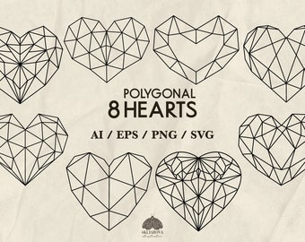 Hearts SVG: Polygonal Geometric Outline Vector Illustrations (+ png, eps, ai)