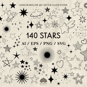 Sterren Svg bundel hand getrokken sterren clipart schittert Svg Doodle sterren Svg schets sterren inkt sterren Png vector hemelse Svg-bestanden voor de cricut