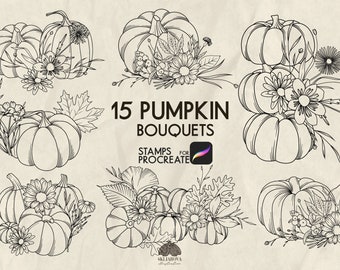 Fall Pumpkin Procreate Stamps: 15 Autumn Floral Brushes (Procreate iPad Only)