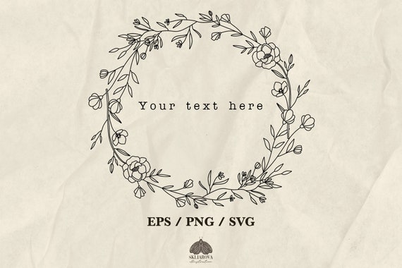 Wildflower Wreath SVG: Floral Frame Border, Wedding Line Art Design (+ PNG, EPS)