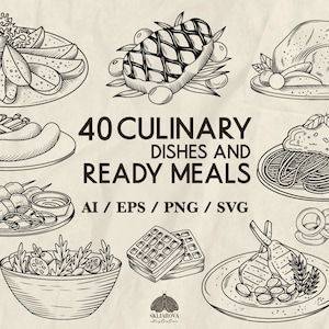 Voedsel Svg bundel culinaire Svg gerechten Svg Steak Svg klaar voedsel Svg culinaire Clipart Restaurant Menu Svg vlees Cricut voedsel silhouet Svg Png