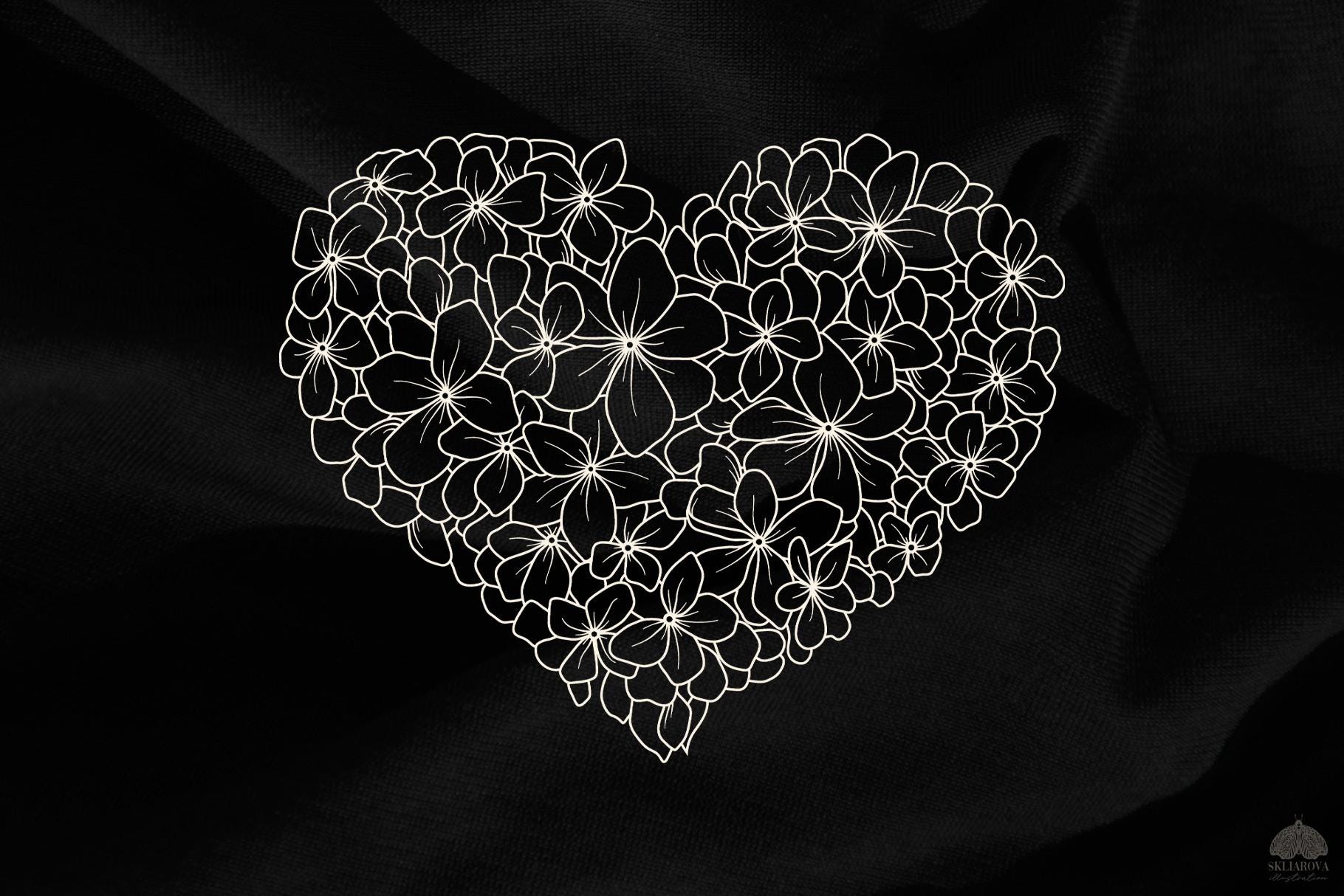 Floral Heart Svg: Hydrangea Flower Outline, Love Design (+PNG, EPS) - Etsy
