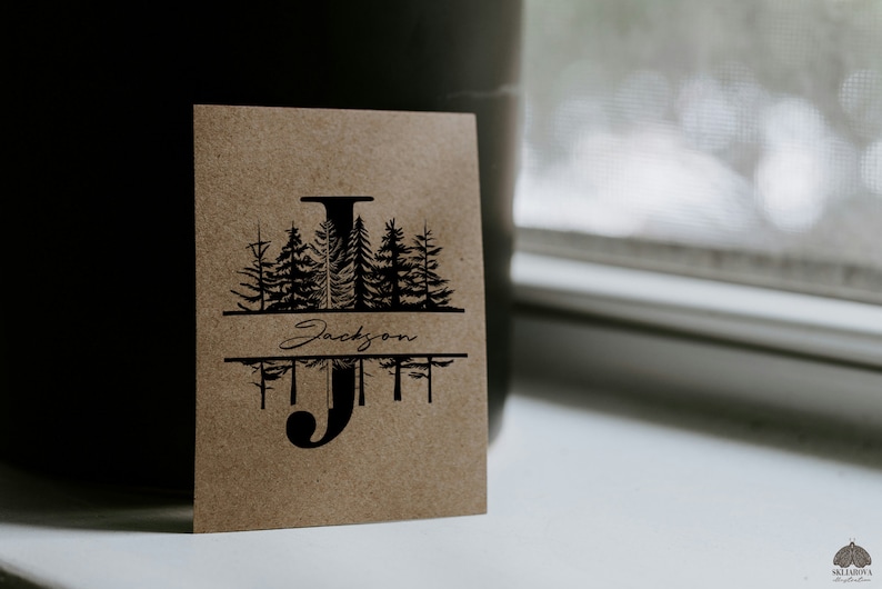 Skogsdelat monogram SVG-paket: Bröllopsalfabetbokstäver i tallträd (+ PNG, EPS) bild 4