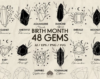Birth Gemstone Svg Bundle Zodiac Crystal Svg Birth Month Gems Svg Birthday Gemstone of the Month BirthMonth Svg Birth Month Stones Clipart