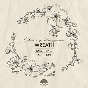 Frühlingskranz SVG Kirschblüten Kranz Sakura Rahmen Rahmen Floral Kreis Logo Blume Rahmen Umriss Silhouette Hochzeit Png-Datei für Cricut
