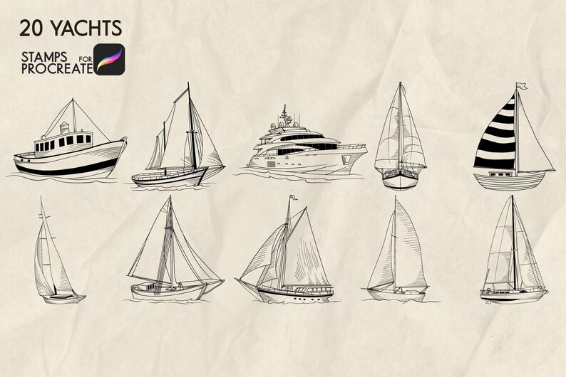 Yacht Procreate Stamps: 20 Sailing Boats Brushes (procreate iPad Only ...