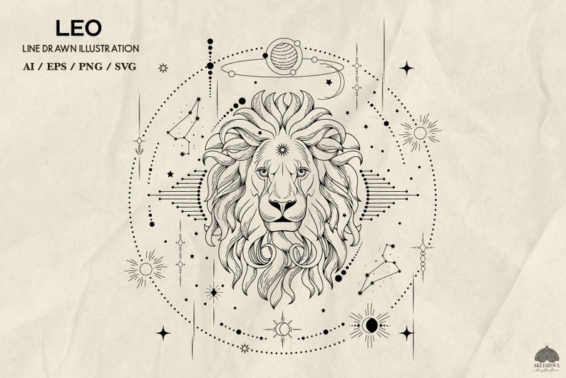 Leo Sign Line Work Leo Zodiac Sign SVG: Vector Astrology Line Art Graphic (+ PNG, EPS) - Etsy