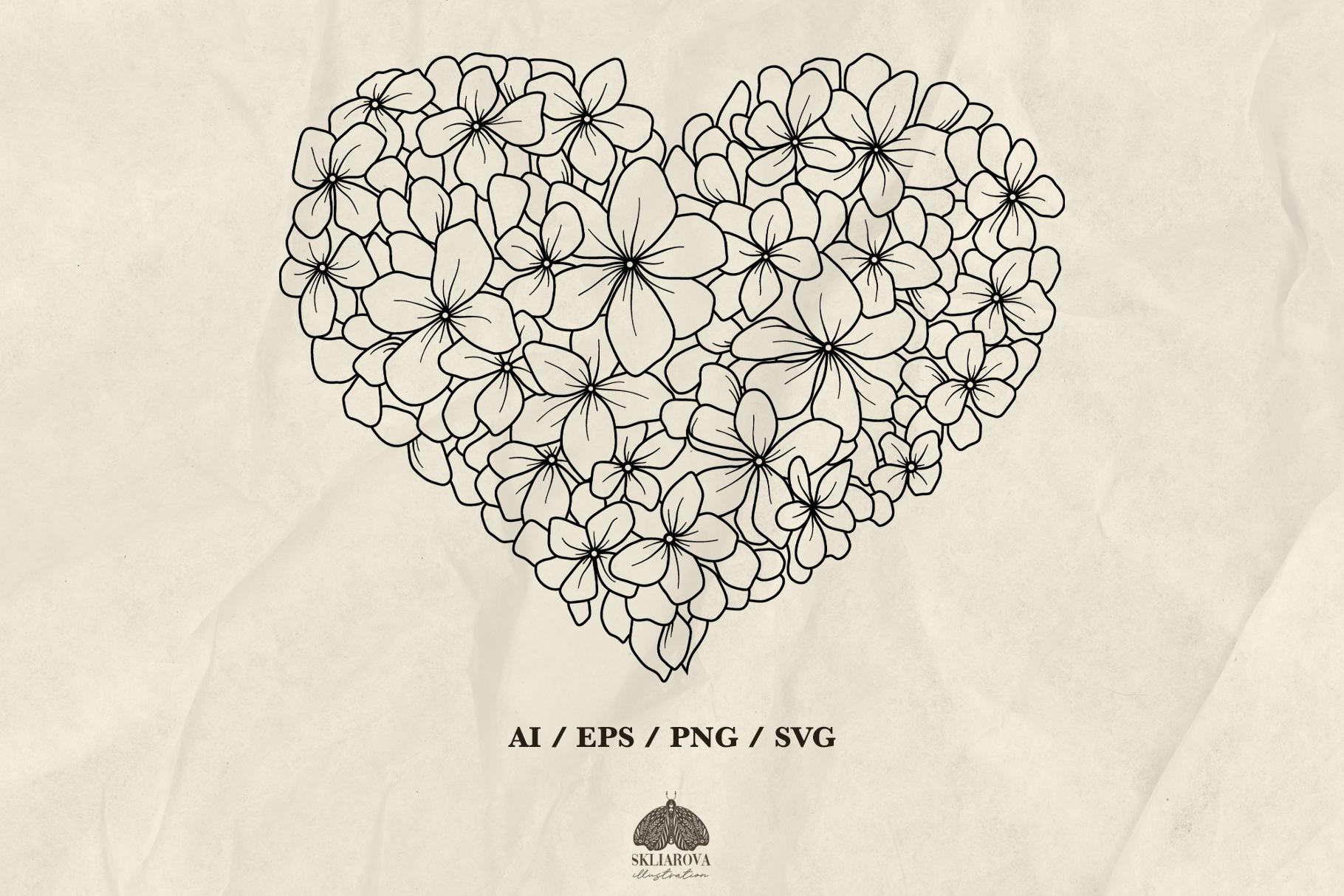 Floral Heart Svg: Hydrangea Flower Outline, Love Design (+PNG, EPS) - Etsy