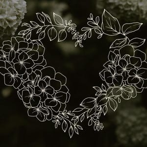 Hydrangea Heart Wreath Svg Png Line Drawing Hydrangea Flower Frame Love ...
