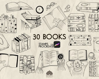 Bücher Procreate Stempel: 30 Bibliothek und Buchliebhaber Pinsel (Procreate iPad)