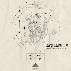 Conception de signe du zodiaque Svg Verseau Symbole du zodiaque astrologie Svg Horoscope Svg Constellation Svg Tatouage du zodiaque graphique numérique Svg Fichier coupé Png