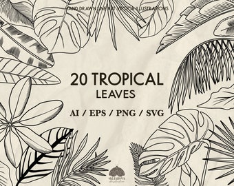 Tropical Leaves SVG: 20 Botanical Vector Illustrations (+ png, eps, ai)