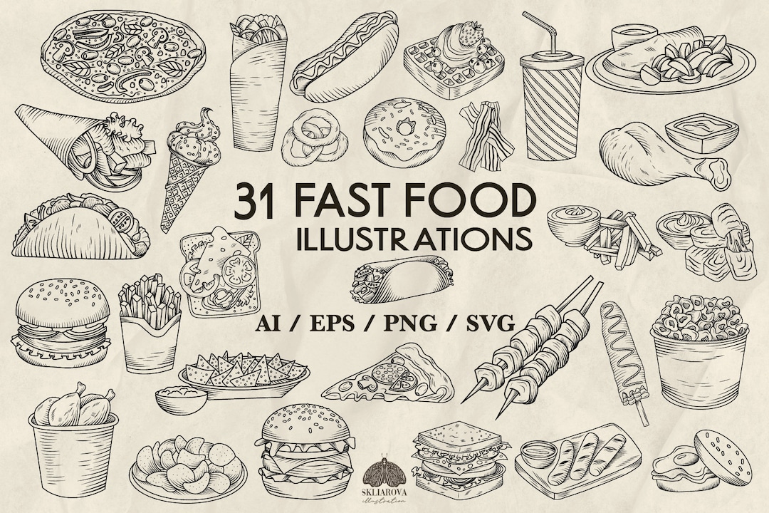 Fast Food Svg Bundle Burger Svg Hamburger Svg Food Clipart Pizza Svg