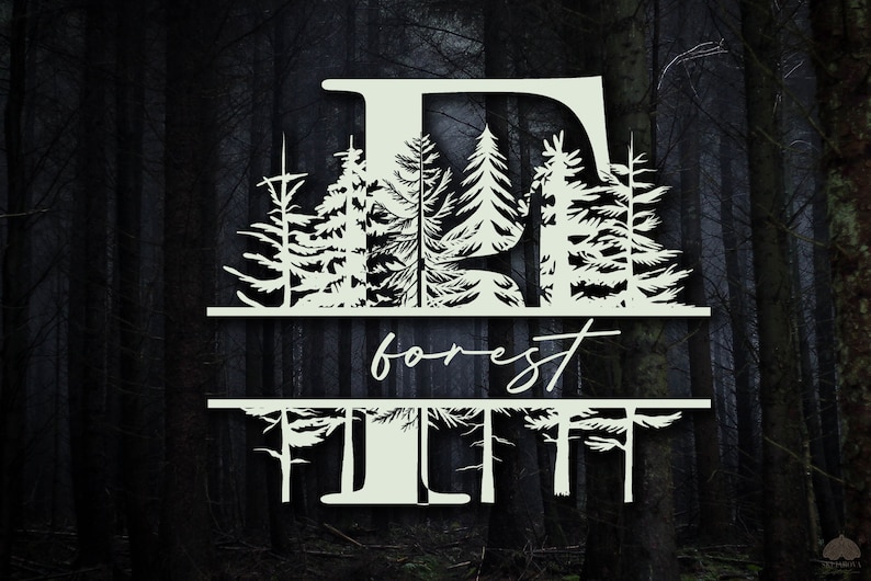 Skogsdelat monogram SVG-paket: Bröllopsalfabetbokstäver i tallträd (+ PNG, EPS) bild 5