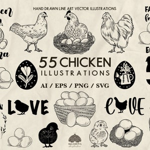 Kip SVG bundel kippenei Svg kippenhok Svg boerderij Svg Hand getekende kippennest kip Clipart Chick Svg kip logo png Svg-bestand knippen
