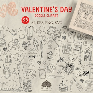 Valentine's Day Svg bundle Love doodle clipart Heart outline silhouette Sketch Romantic date Hand drawn vector File for Cricut Wedding Png
