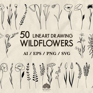 Wildflower Svg bundle Wildflowers line drawing Flowers line art Floral Svg Meadow flowers Svg File for cricut Minimalist botanical outline