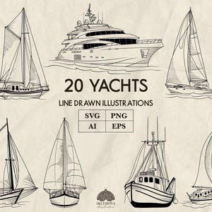 Yachts SVG bundle Yacht Svg voilier Svg voilier Svg voilier, voilier Svg bateau Svg été nautical line drawing Marine clipart