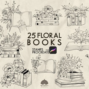 Selos Procreate de livro floral: 25 ilustrações de arte linear (somente Procreate para iPad)
