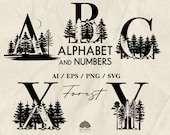 Forest Alphabet SVG Bundle: Pine Tree Monogram Letters and Numbers (+ PNG, EPS)