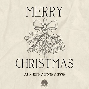 Joyeux Noël Svg Svg floral hiver Happy New Year Svg dessin au trait Noël dessin au trait impression Cricut fichier contour vectoriel Png
