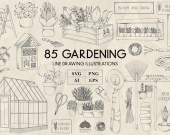 Trädgårdsskötsel SVG-paket: 85 handritade vektorillustrationer med vårmotiv (+ PNG, EPS)