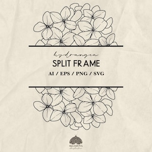 Hydrangea Svg Split frame Flower frame Svg Floral border Svg Floral frame Png Logo Summer flowers frame outline Wedding card File for Cricut