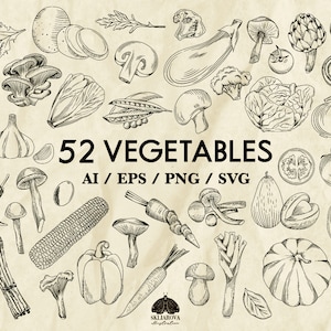Bundle Svg de légumes nourriture Svg bio végétalien Svg de légumes Clipart produits végétariens Svg champignon Cricut légume Silhouette Svg Png