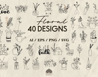 Wildflower Svg Bundle Floral Bouquets Svg Wildflower svg Flower Design Svg Floral Logo Icons Minimalist Svg Floral Silhouette Vintage Svg