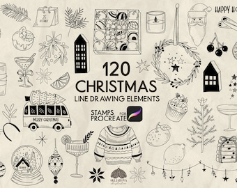Sellos navideños para Procreate: 120 pinceles navideños dibujados a mano (solo para Procreate en iPad)