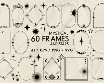 60 Mystical Frames and Stars Svg Bundle Magic Boho Frame Borders clipart Mystical Svg Vector Witchcraft Celestial Frame Svg Files for cricut