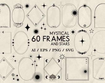 60 Mystical Frames and Stars Svg Bundle Magic Boho Frame Borders clipart Mystical Svg Vector Witchcraft Celestial Frame Svg Files for cricut